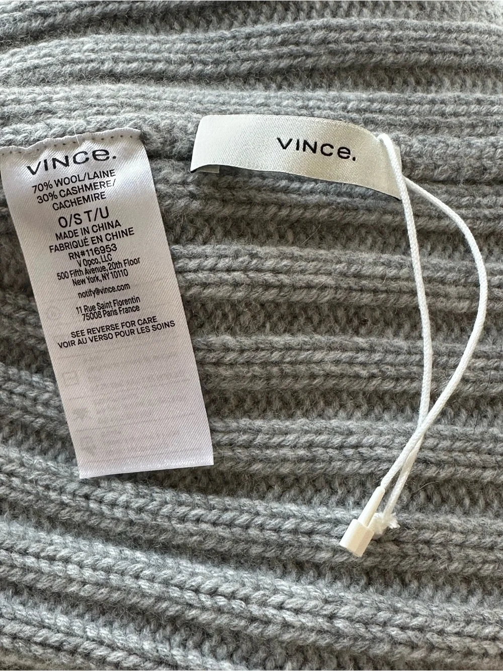 Vince Marled Gray Ribbed Knit Beanie Hat Merino Wool Cashmere Blend Unisex New